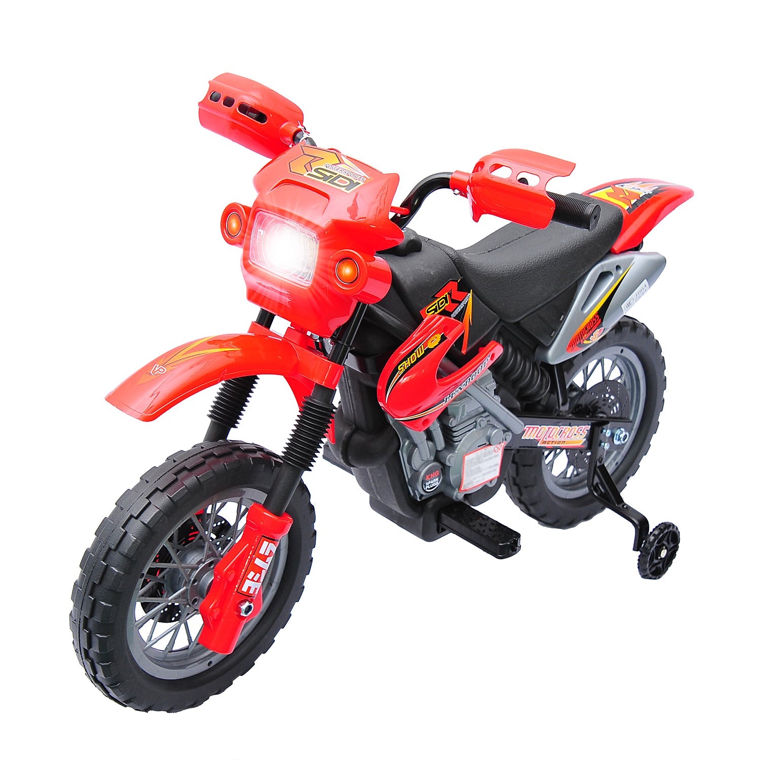 Aosom 6V Kids Electric Ride-On Motorcycle with Training Wheels Battery-Powered Dirt Bike Red 