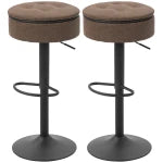 Set of 2 Barstools with Storage, Swivel Bar Stools with PU Leather Upholstered, Footrest, Steel Base, Black