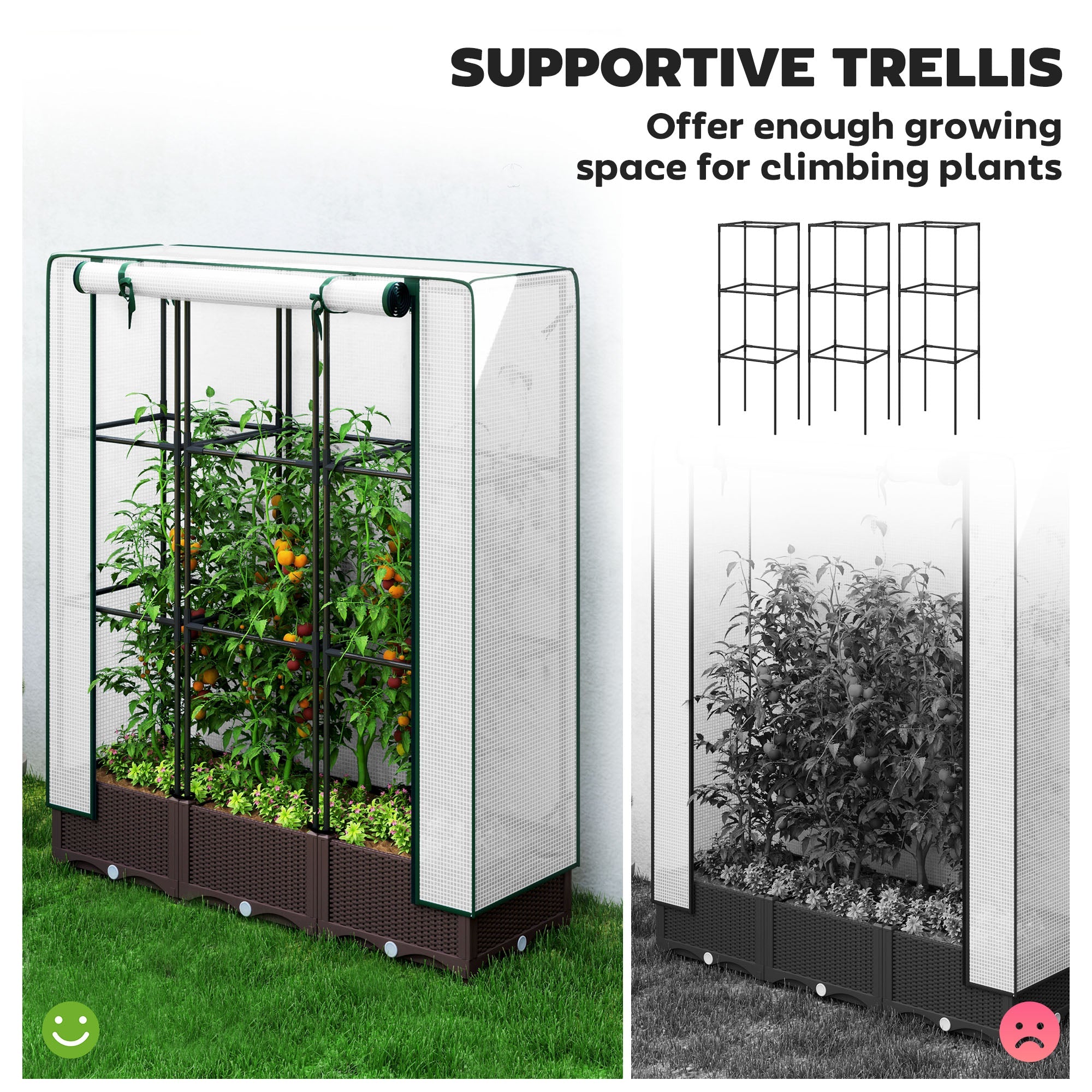 Outsunny Raised Garden Bed Kit with Trellis, Plastic Raised Flower Bed with PE Cover and Zipper Door, 47 x 16 x 50 inch 