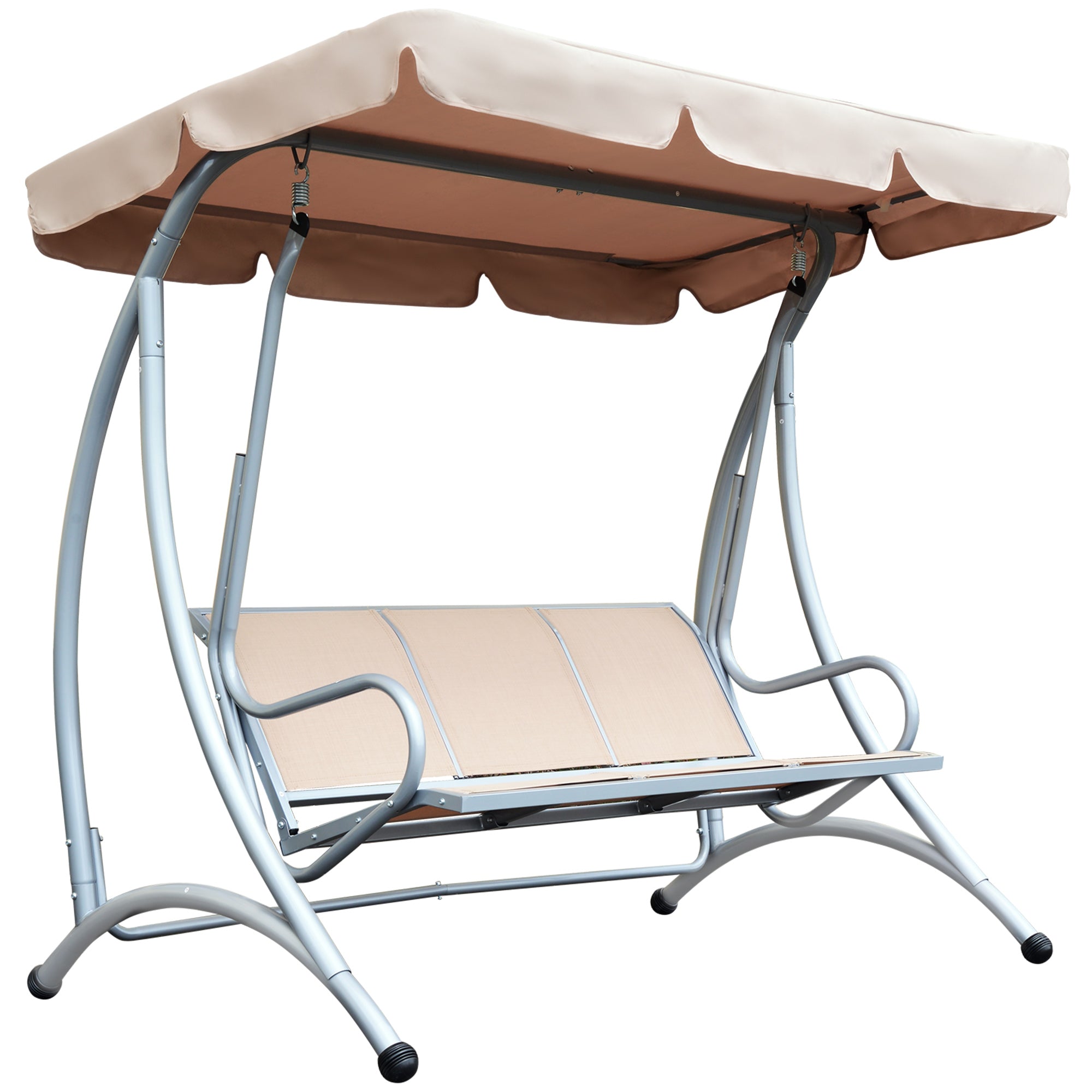 Outsunny 3 Person Patio Swing Seats with Adjustable Canopy Outdoor Swing Chair Bench for Garden, Poolside, Beige 