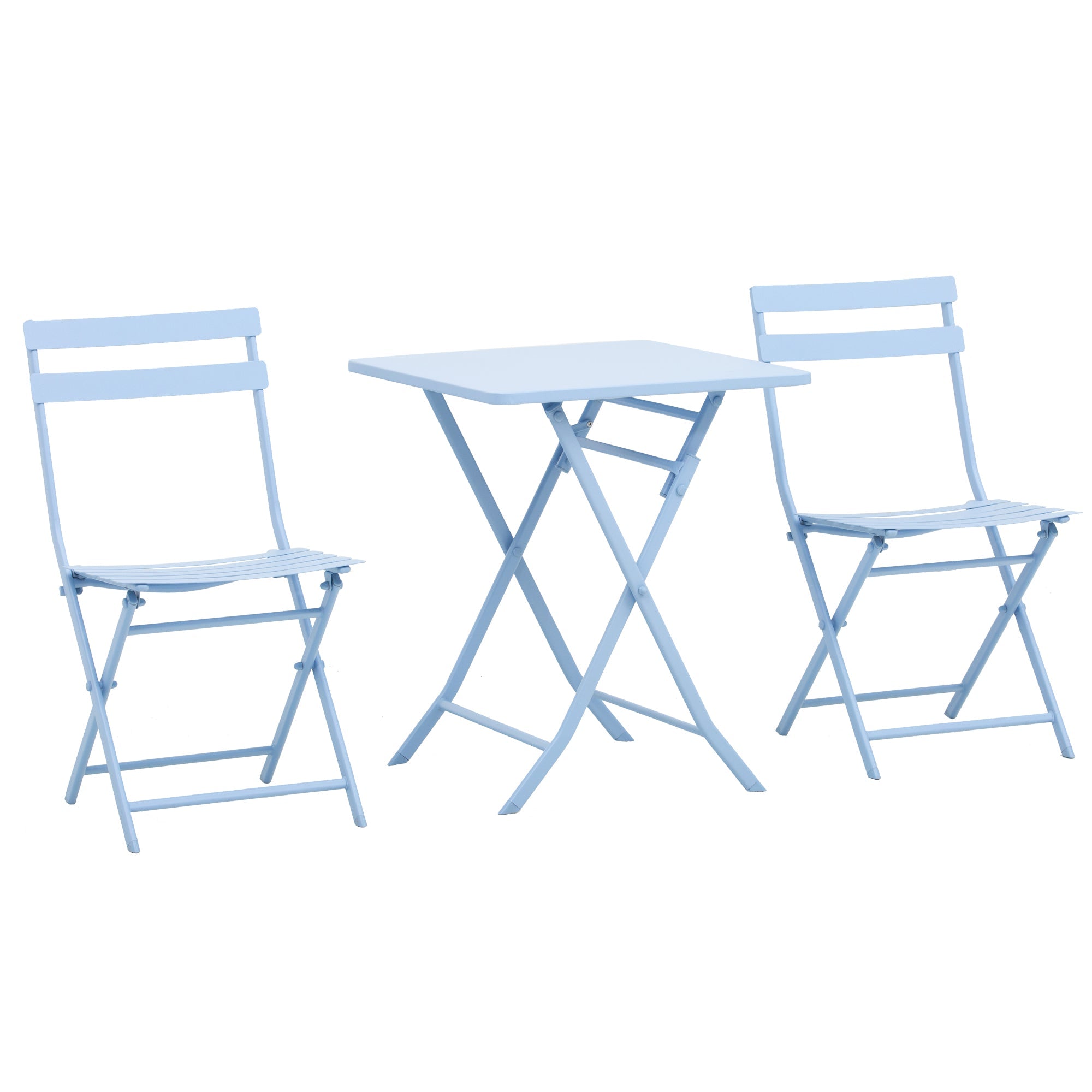 Outsunny 3 Pieces Garden Bistro Coffee Set Foldable Patio Chair & Square Table for Outdoor Yard Porch Poolside Balcony Blue 