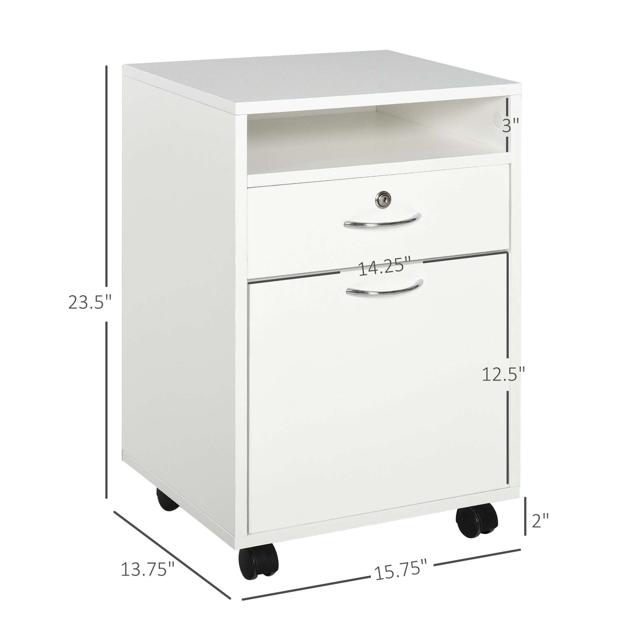 HOMCOM Lockable Filing Cabinet: 24" Vertical Mobile Cabinet for Secure Office Storage, White 