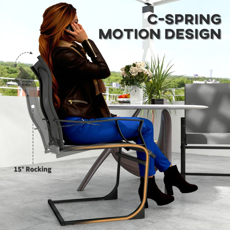 C Spring Motion Patio Chairs Set of 2 with Curved High Backrest, Armrest, All Weather Breathable Fabric, Metal Frame