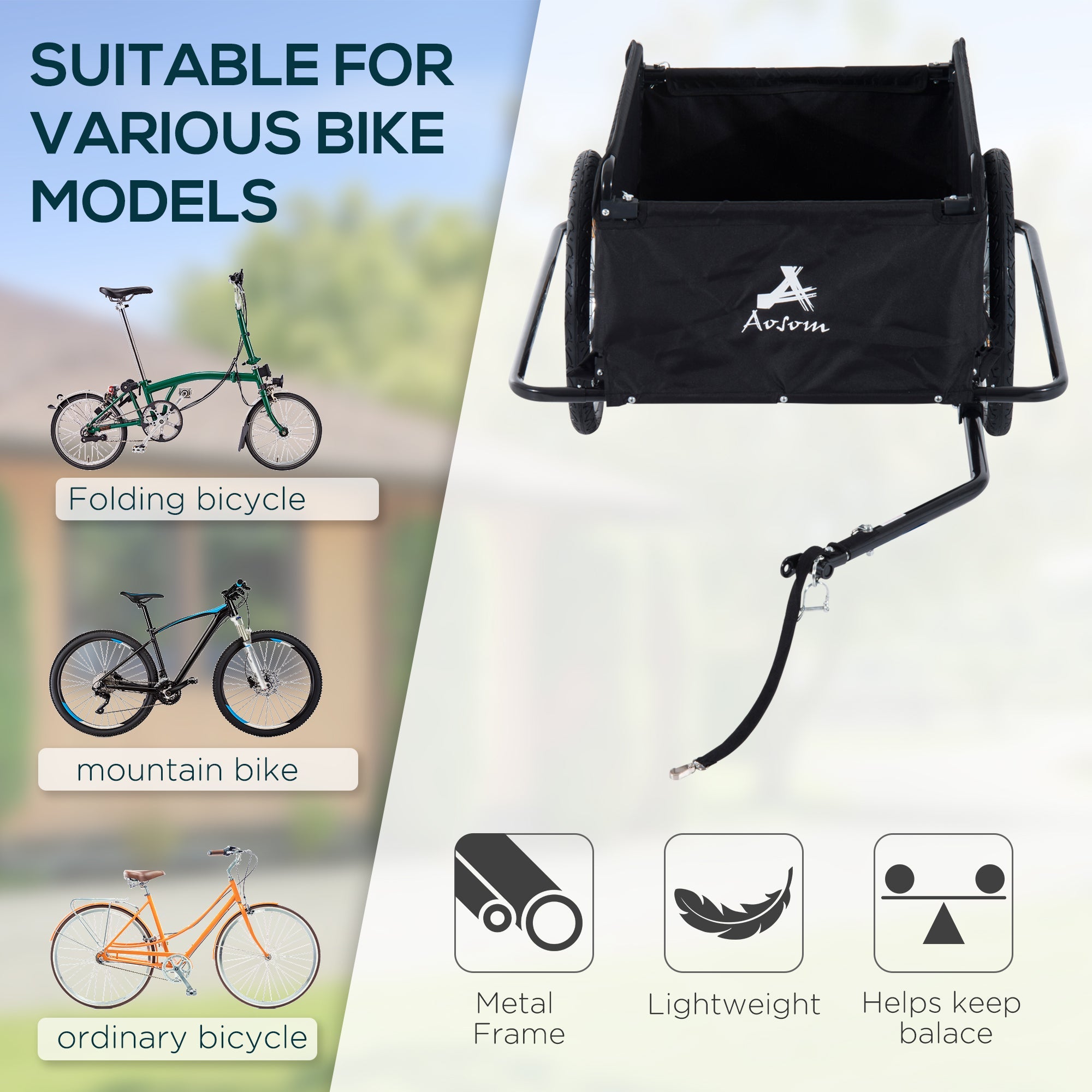 Aosom Bicycle Trailer Bike Cargo Trailer Garden Utility Cart Tool Carrier with Removable Cover Red 