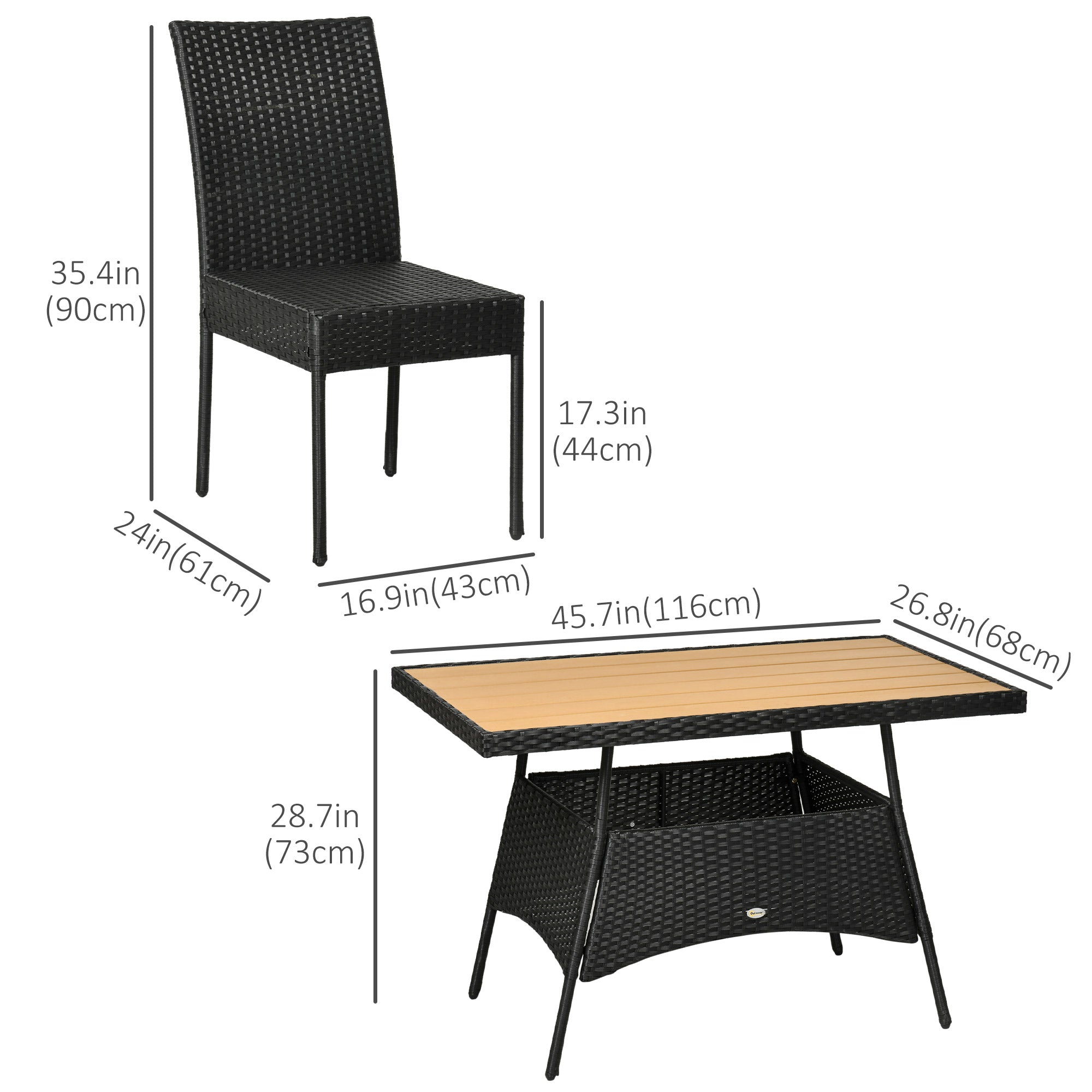 Outsunny 5PC Rattan Patio Dining Set Wicker Table 4 Chairs Cushioned Seats Cream 