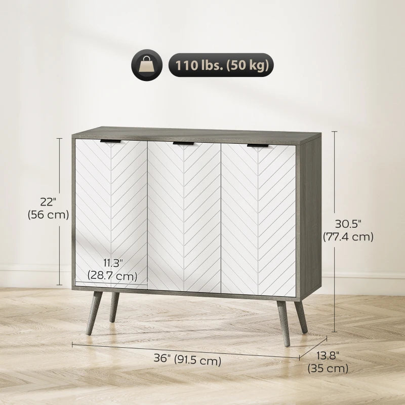 Modern Sideboard and Buffet, Dining Room Cabinet with Adjustable Shelves and 3 Doors, Grey