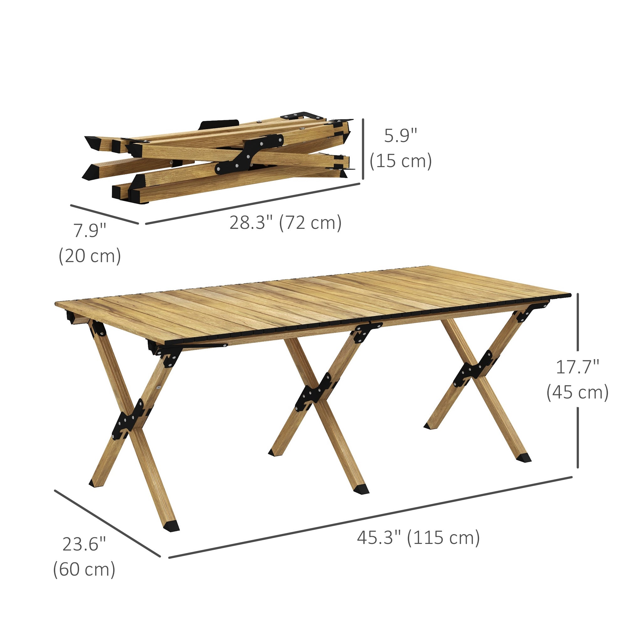 Outsunny Portable Aluminum Picnic Table: Folding, with Roll-Up Top for Party, BBQ, Beach, Easy Carry Design - Natural Finish 