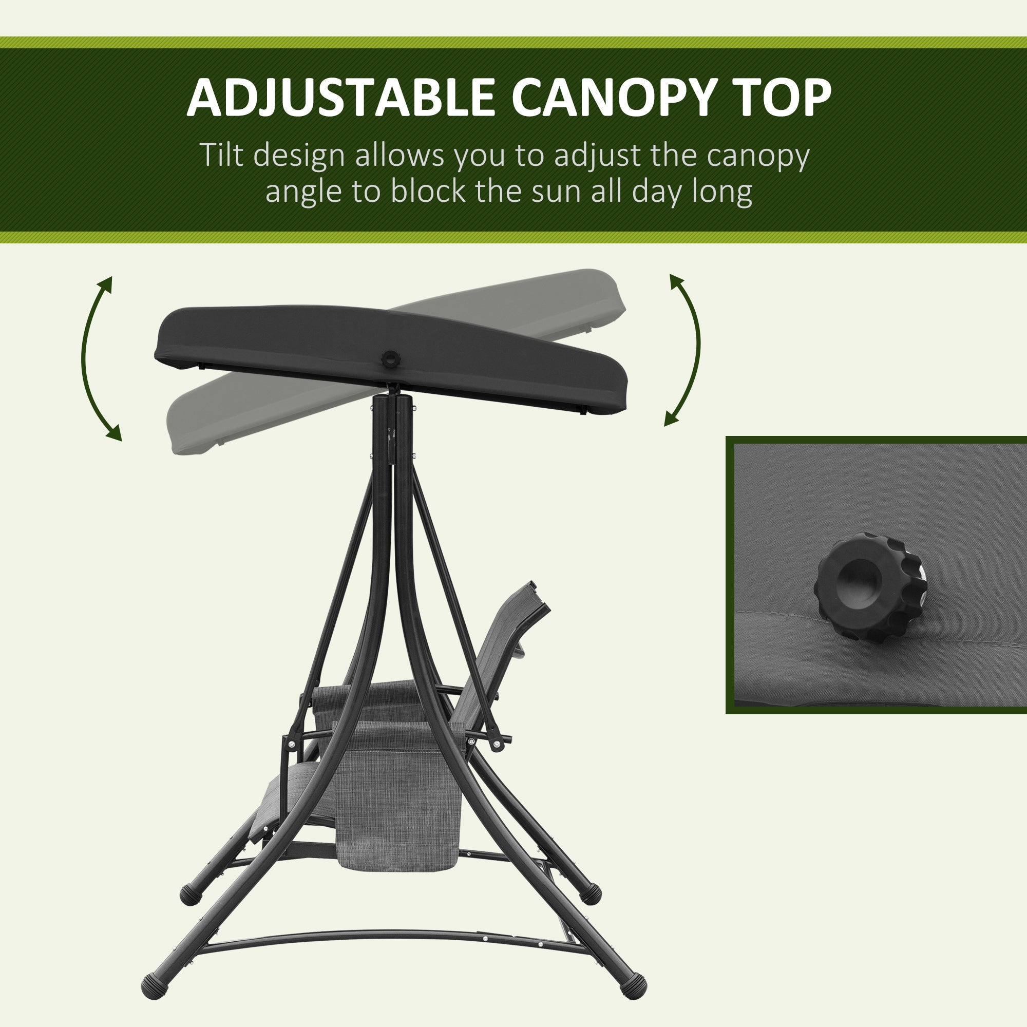 Outsunny 3 Person Outdoor Swing Chair - Adjustable Canopy for Optimal Shade, Comfortable Seating, Sleek Black 