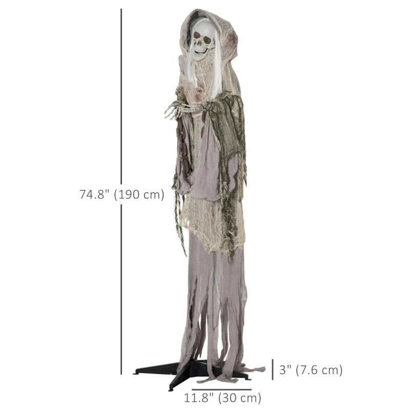 Outsunny 6ft Life-Size Outdoor Skeleton Witch – Animated Halloween Prop with Light-Up Eyes & Spooky Sound 