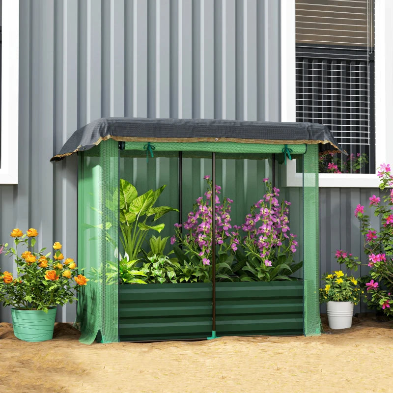 Galvanized Steel Planter Box with Crop Cage and Shade Cloth, Raised Garden Bed for Flowers, Vegs and Herbs