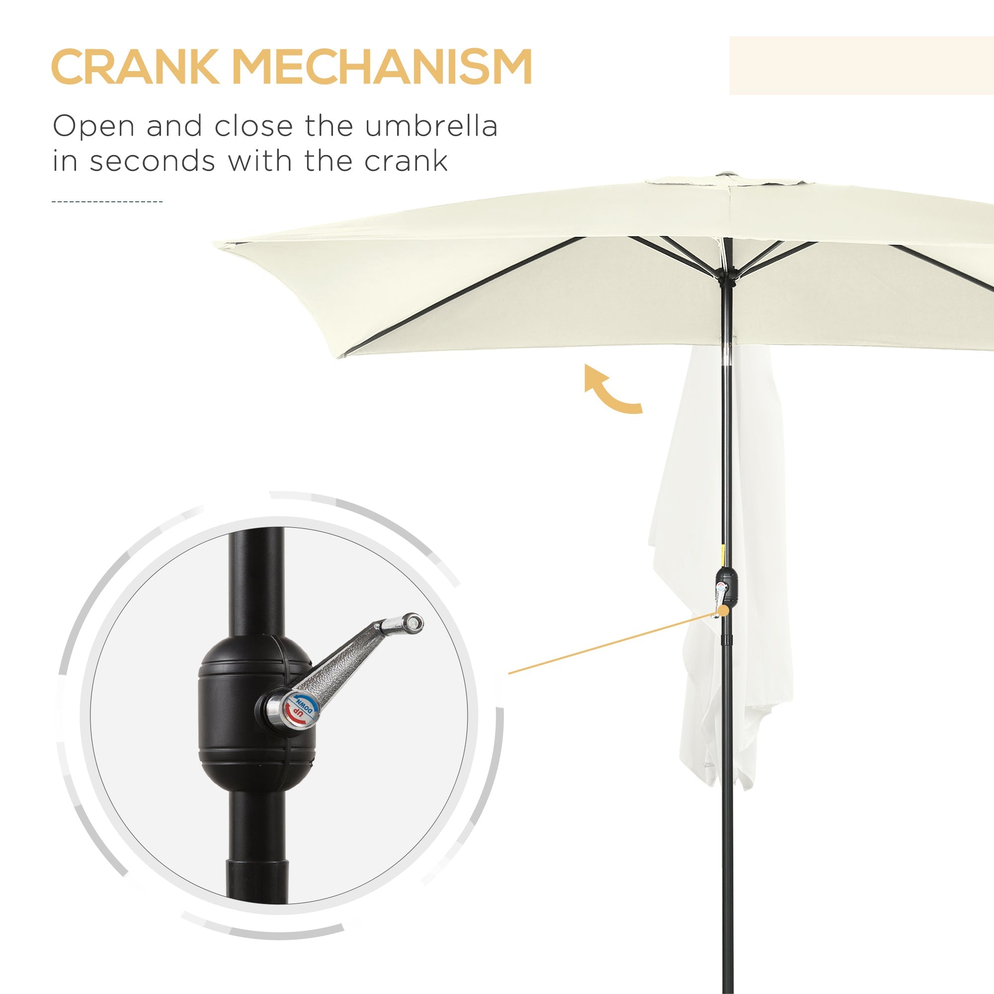 Outsunny 6.5x10ft Rectangle Aluminum Tilt Patio Umbrella, Garden Market Parasol, Outdoor Sunshade Canopy with Crank, Cream White 