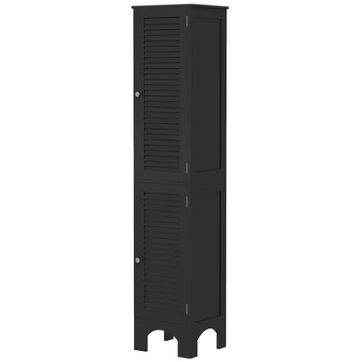 HOMCOM Narrow Tall Bathroom Storage Cabinet Shelves Doors Black 