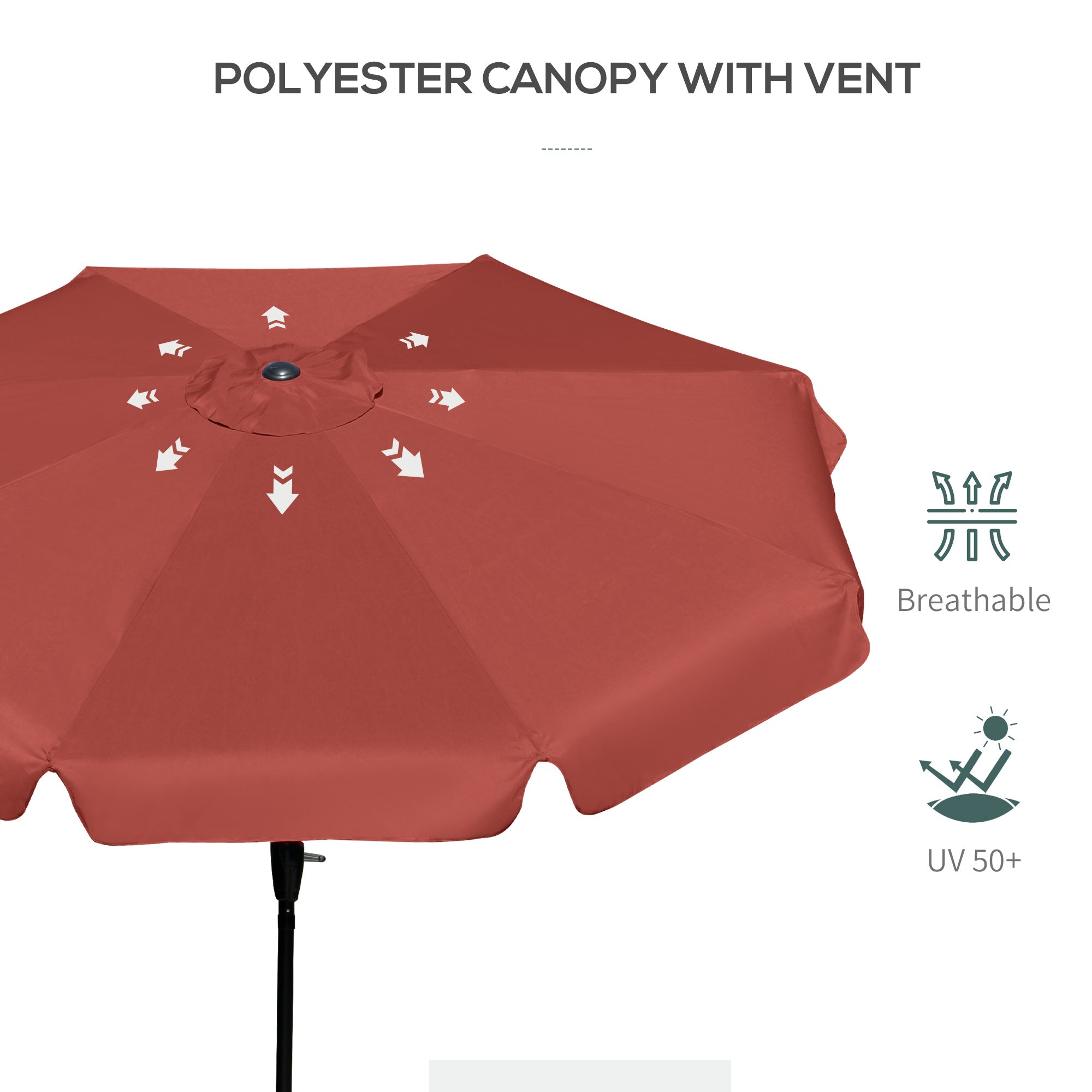 Outsunny Tilting Terrace: 8.5 ft Outdoor Market Table Umbrella Round with Crank Tilt, for Garden Backyard Deck, Wine Red Shade 