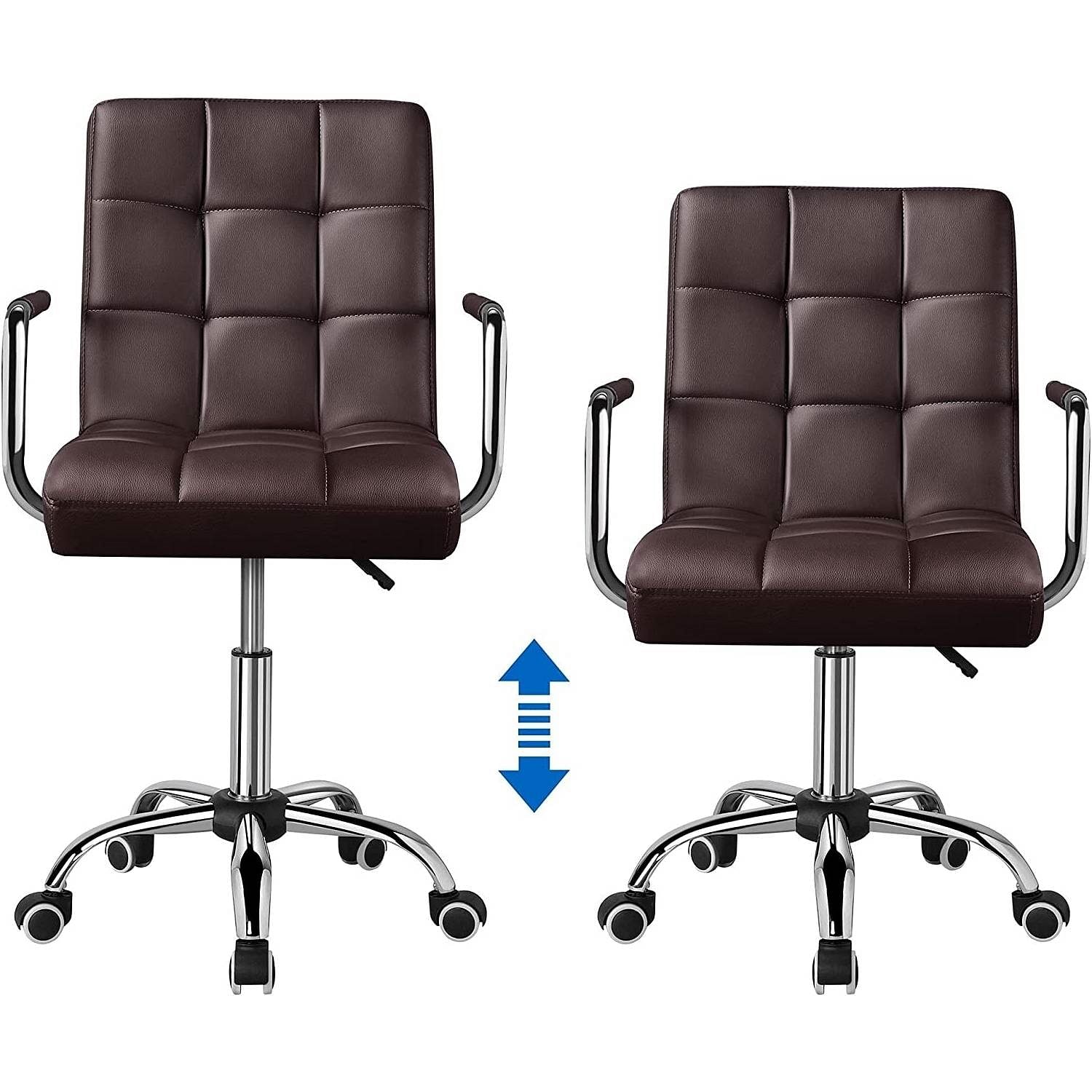 Dark Brown Modern Faux Leather Mid-Back Office Chair with Armrests and Wheels - Free Shipping 
