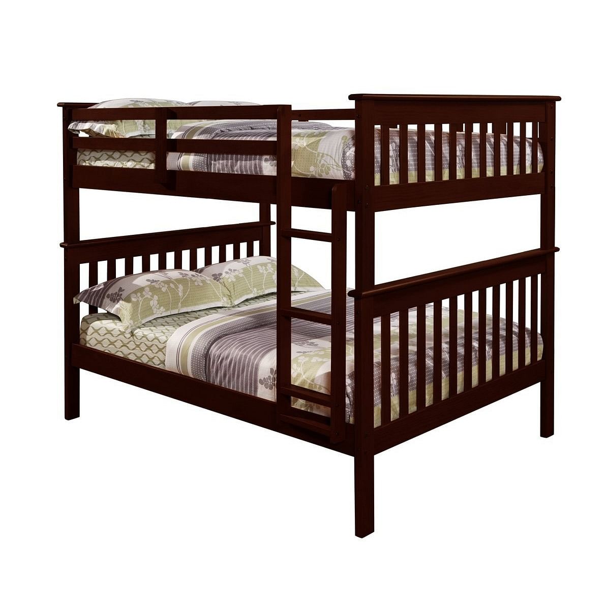 Solid Wood Full Over Full Bunk Bed in Cappuccino Finish - Free Shipping