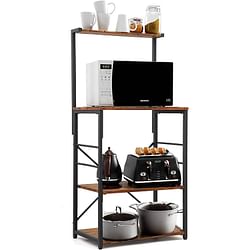 Black Metal 4-Shelf Rustic Brown Wood Kitchen Baker's Rack Microwave Stand - Free Shipping 