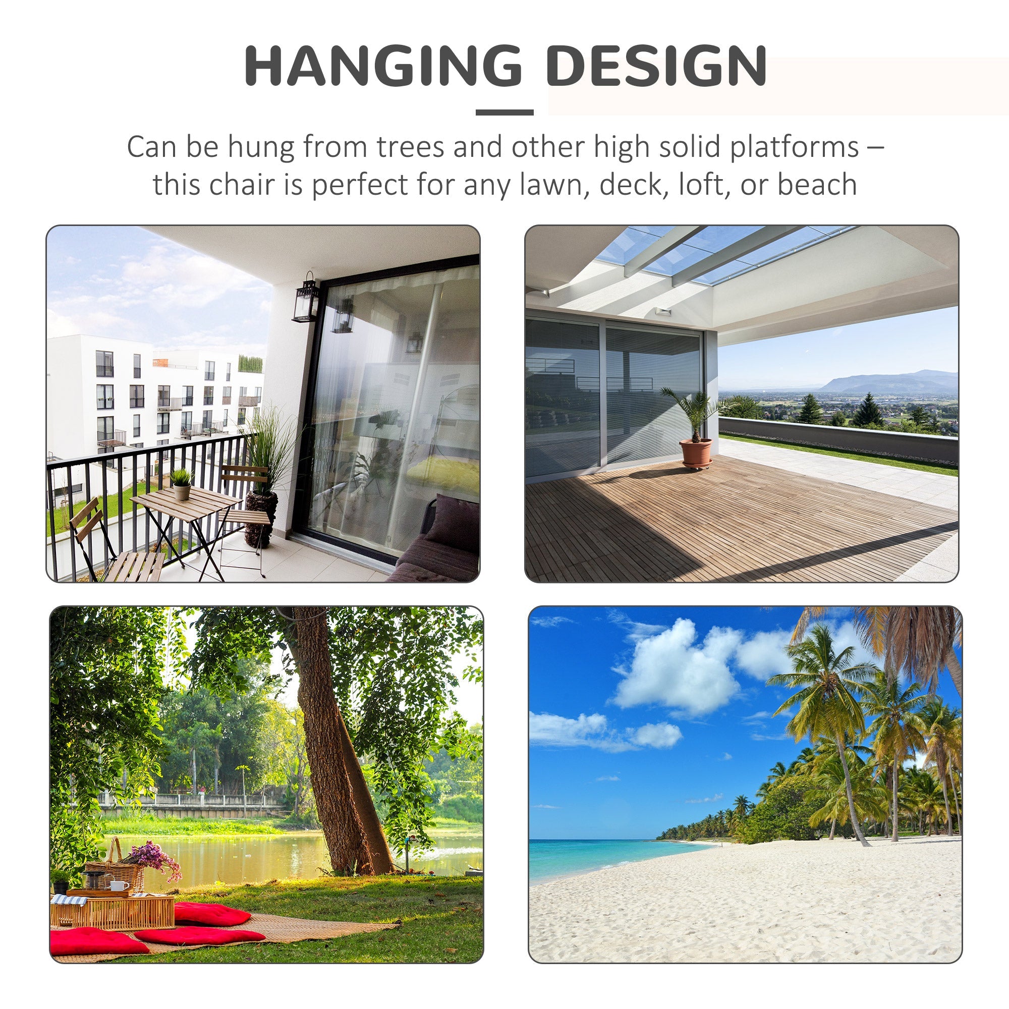 Outsunny Hammock Chair Hanging Rope Swing w/ Two Soft Seat Cushions for Bedroom Indoor Outdoor Dark Grey 