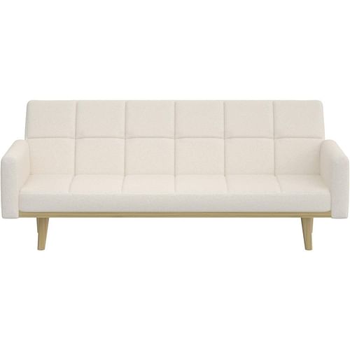 Modern Mid-Century Futon Sleeper Sofa Bed in Sherpa Ivory Fabric Upholstery - Free Shipping 