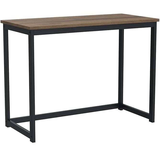 Small Home Office Modern Laptop Computer Desk Table Metal Frame Brown Wood Top - Free Shipping