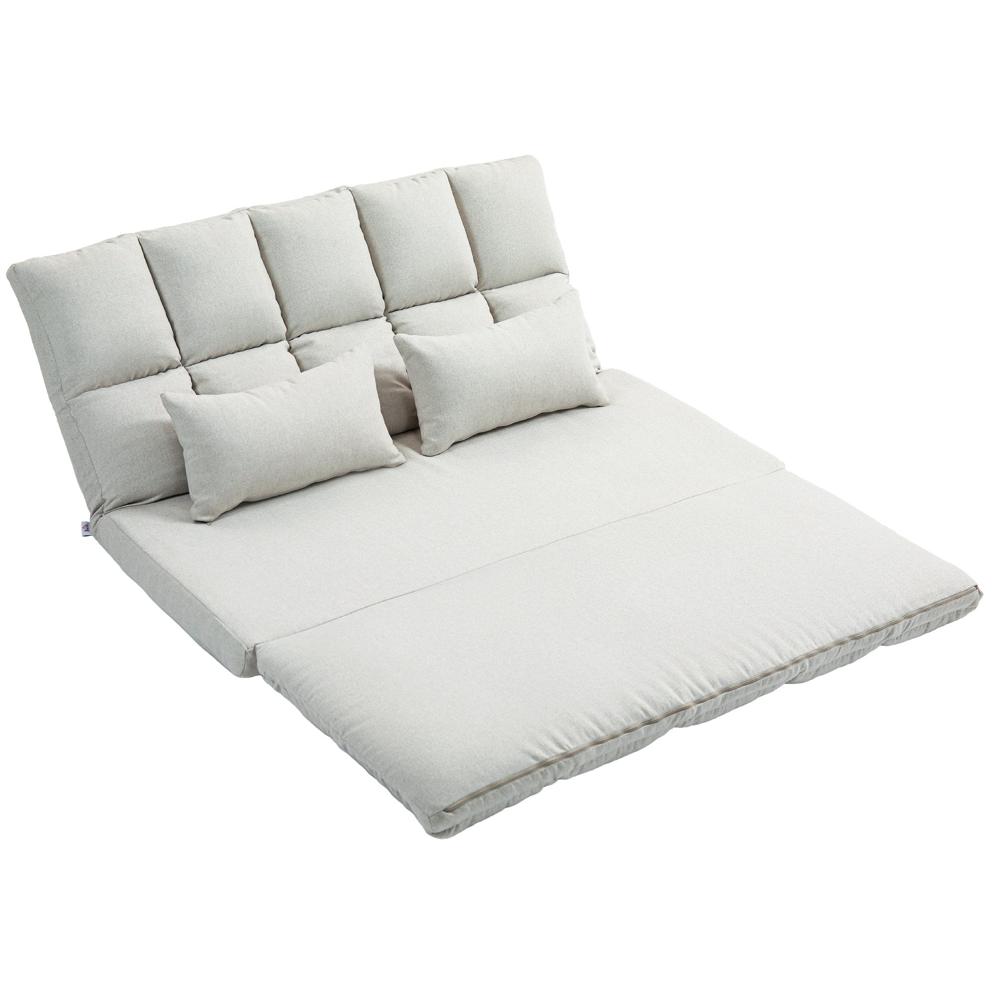 HOMCOM Convertible Floor Sofa, Foldable 2-Seater Lazy Sofa Sleeper with 9-position Backrest and 2 Pillows Cream White 