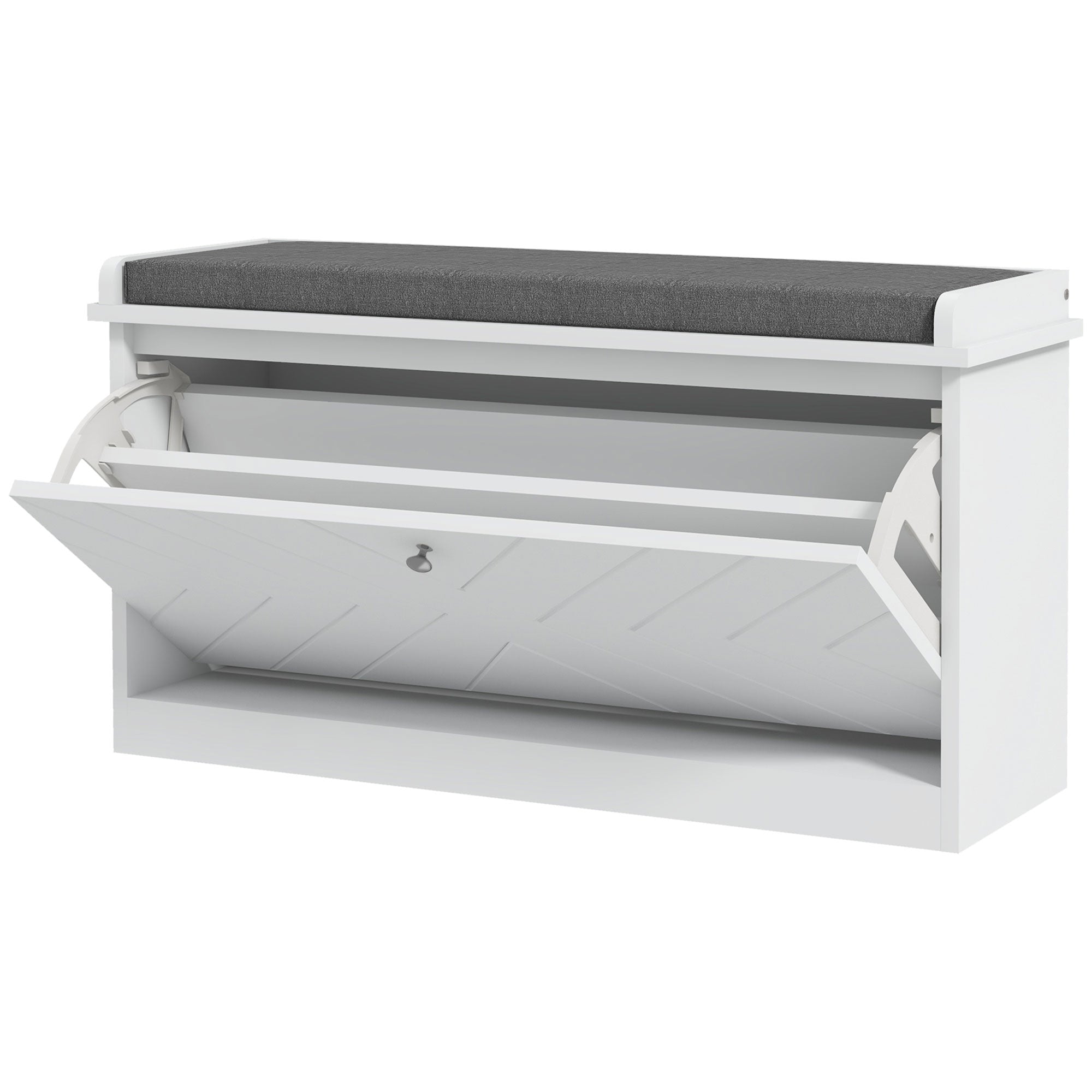 HOMCOM Entryway Shoe Bench with Storage Flip Drawer Adjustable Shelf for 8 Pairs Cushioned Hallway Bench White 