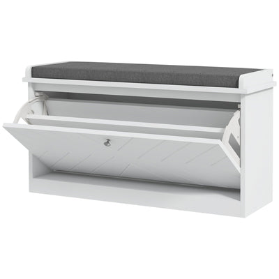HOMCOM Entryway Shoe Bench with Storage Flip Drawer Adjustable Shelf for 8 Pairs Cushioned Hallway Bench White 