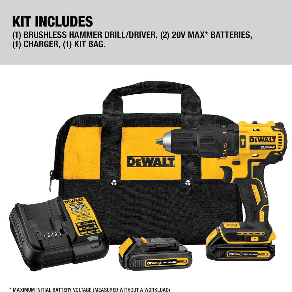 DEWALT20V MAX* Cordless Compart Hammer Drill with 2 Batteries - Refurbished with Dewalt Warranty - DCD778C2