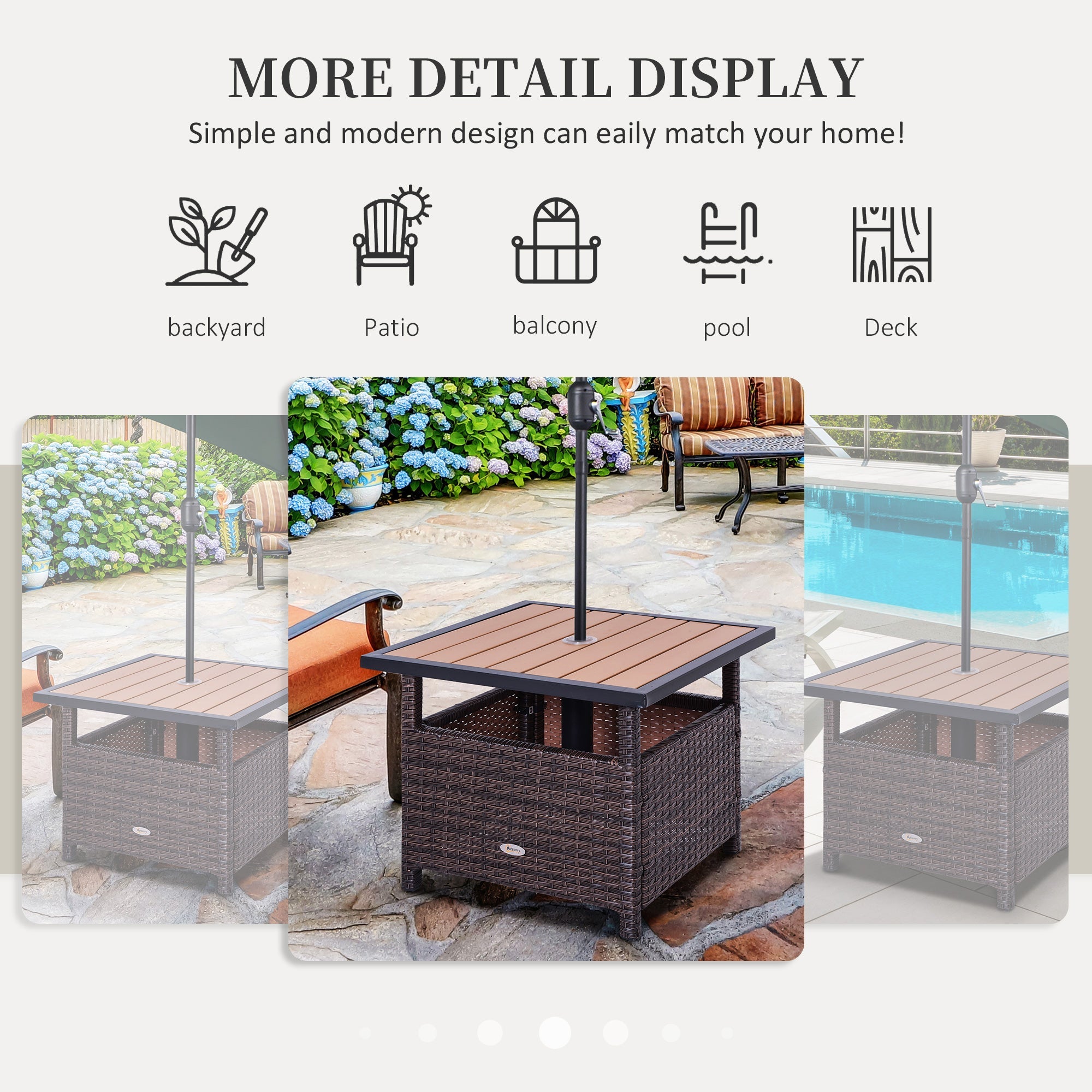 Outsunny 22" Steel PE Rattan Wicker Outdoor Patio Accent Table w/ Umbrella Insert 
