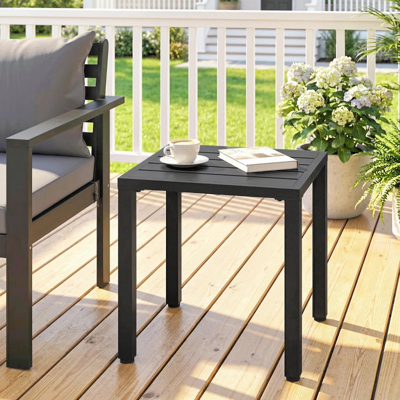 Metal Outdoor Side Table, 45.5 cm Square Patio Side Table, Small Accent Table for Garden, Poolside, Black