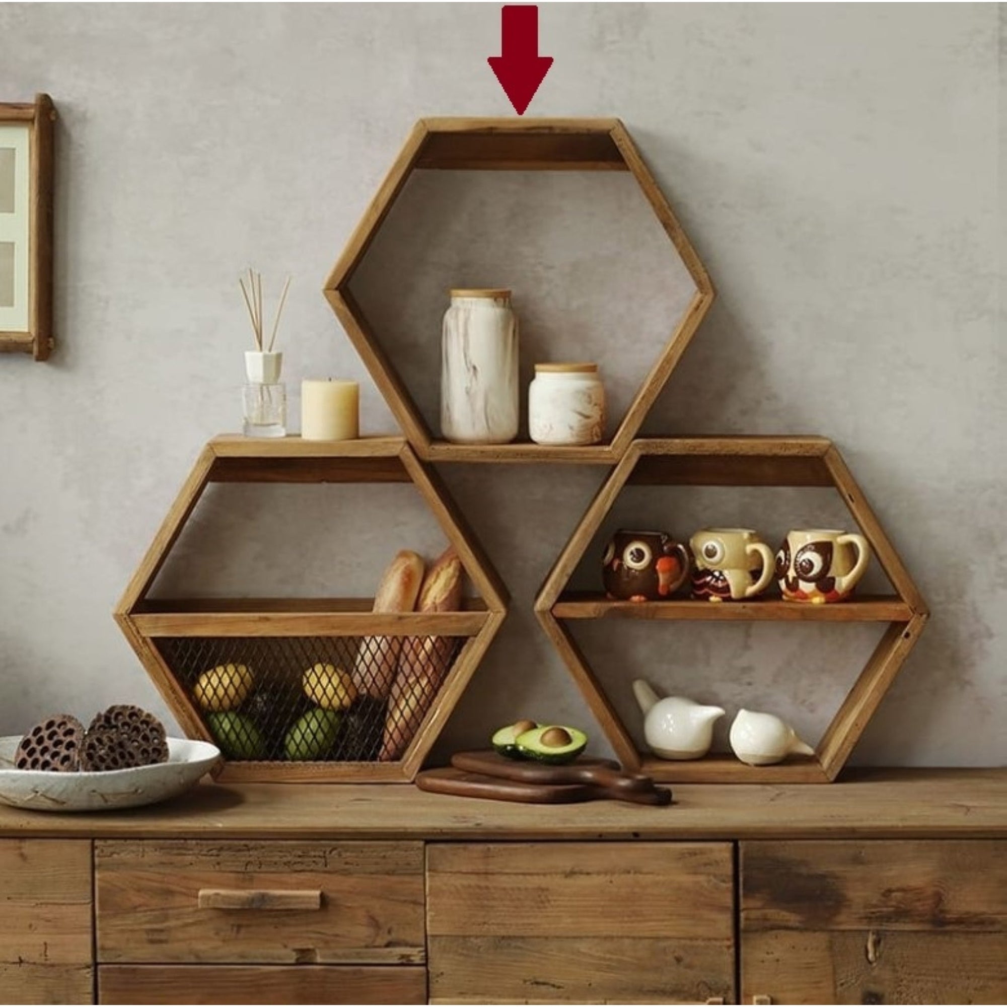 Reclaimed Wooden Hexagon Shelf 