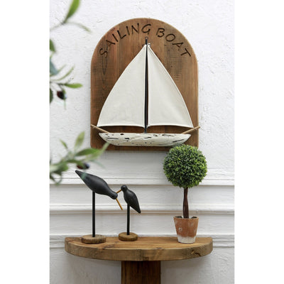 Reclaimed Wooden Sailing Boat Wall Decor, White 