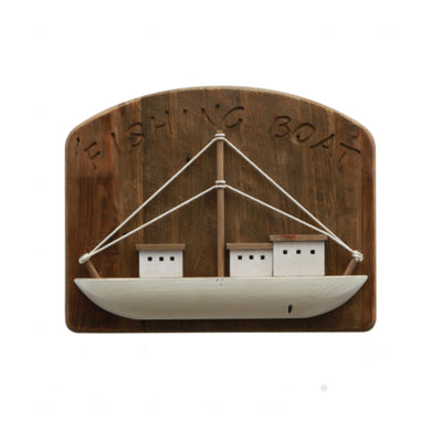 Reclaimed Wooden Fishing  Boat Wall Decor, White 