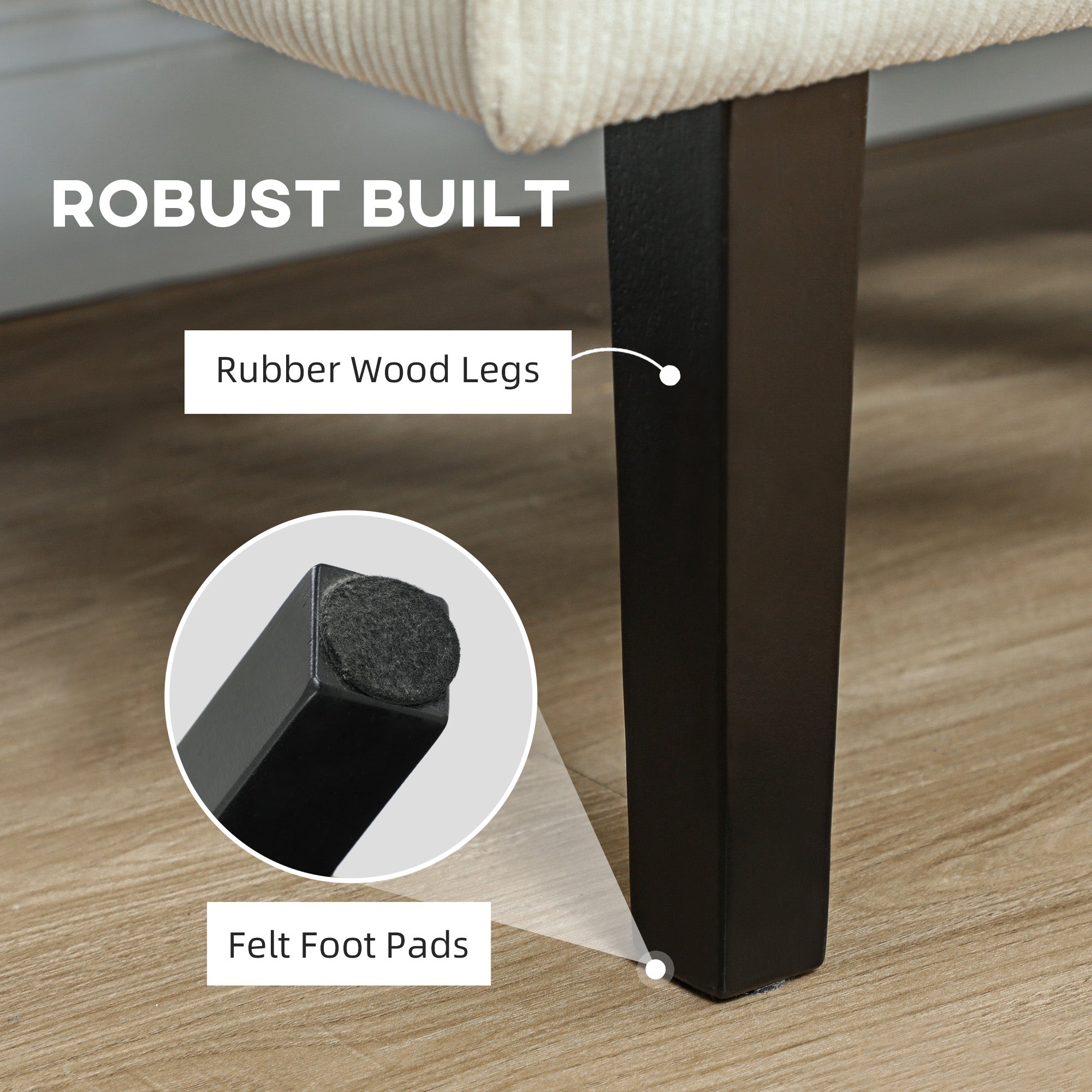 HOMCOM 46.5" Loveseat Couch with USB Ports, Corduroy Love Seat Sofa with Wood Legs for Living Room, Bedroom, Small Space, Cream 