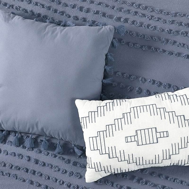 King size 5-Piece 100-Percent Cotton Clip Dot Boho Comforter Set in Denim Blue - Free Shipping 