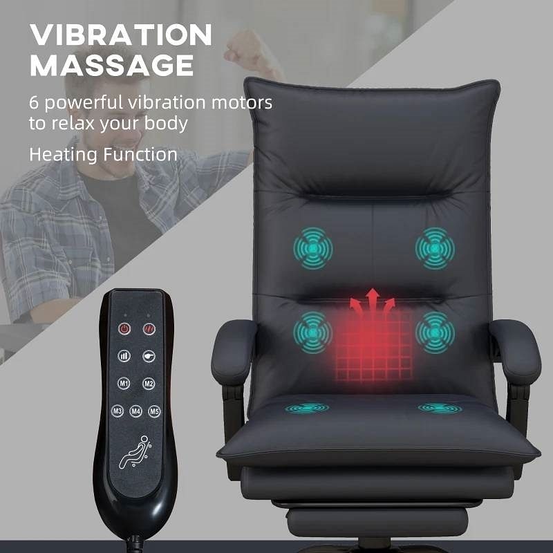 Double Padded Executive Massage Heated Office Chair Charcoal - Free Shipping 