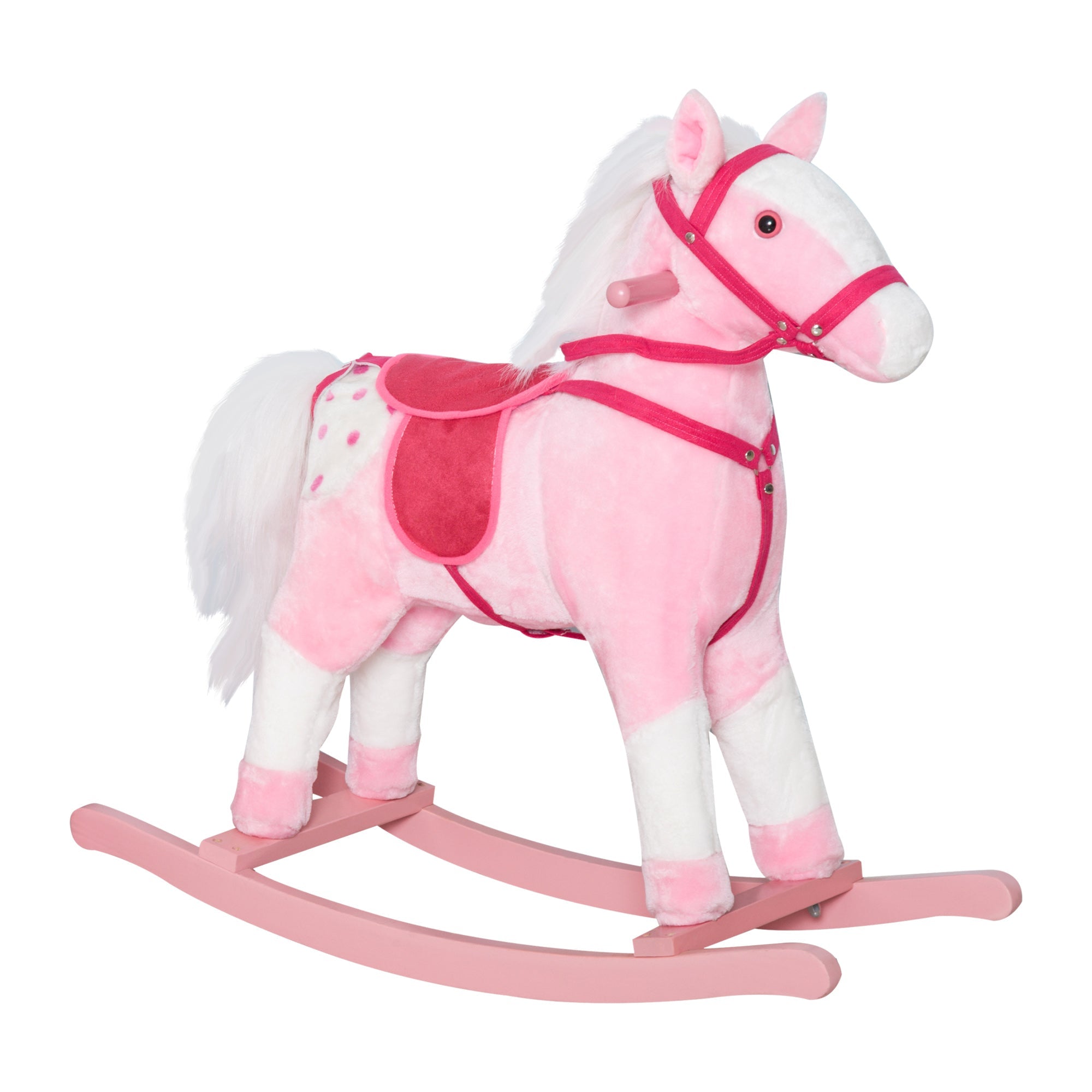 Qaba Rocking Plush Horse Poney Pony Children Kid Ride on Toy w/ Realistic Sound (Light Pink) 