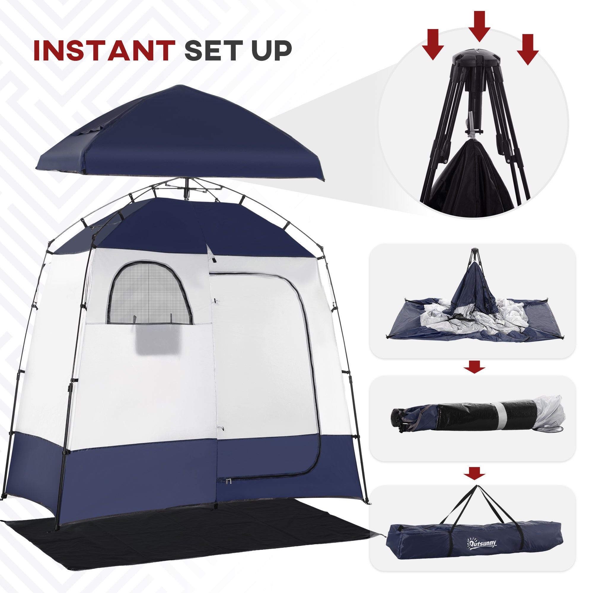 Outsunny Outdoor Portable Pop Up Shower Tent Changing Tent Privacy Enclosure with 2 Rooms Shower Bag Floor for Camping Blue 