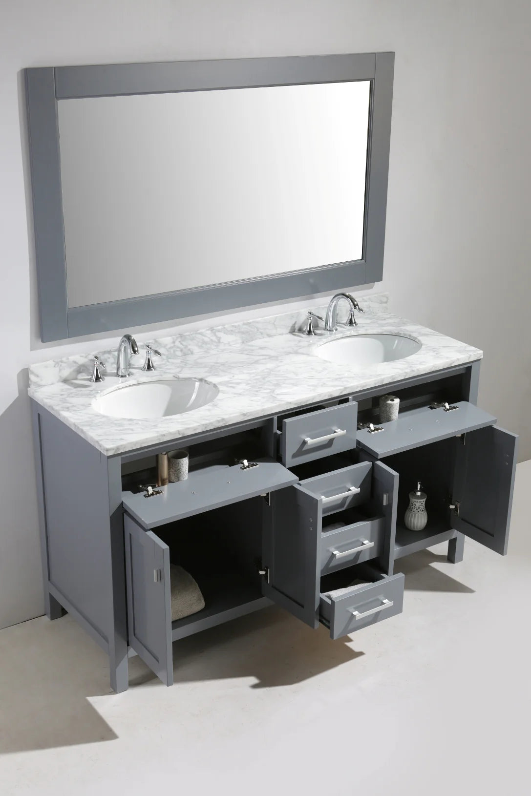 London 61" Double Sink Vanity in Gray