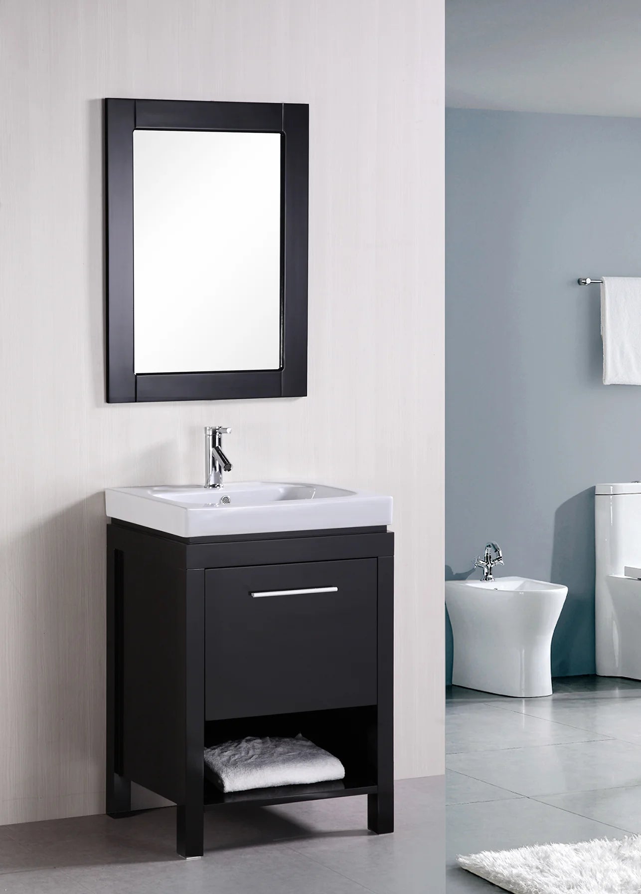 New York 24" Single Sink Vanity in Espresso with Integrated Porcelain Top