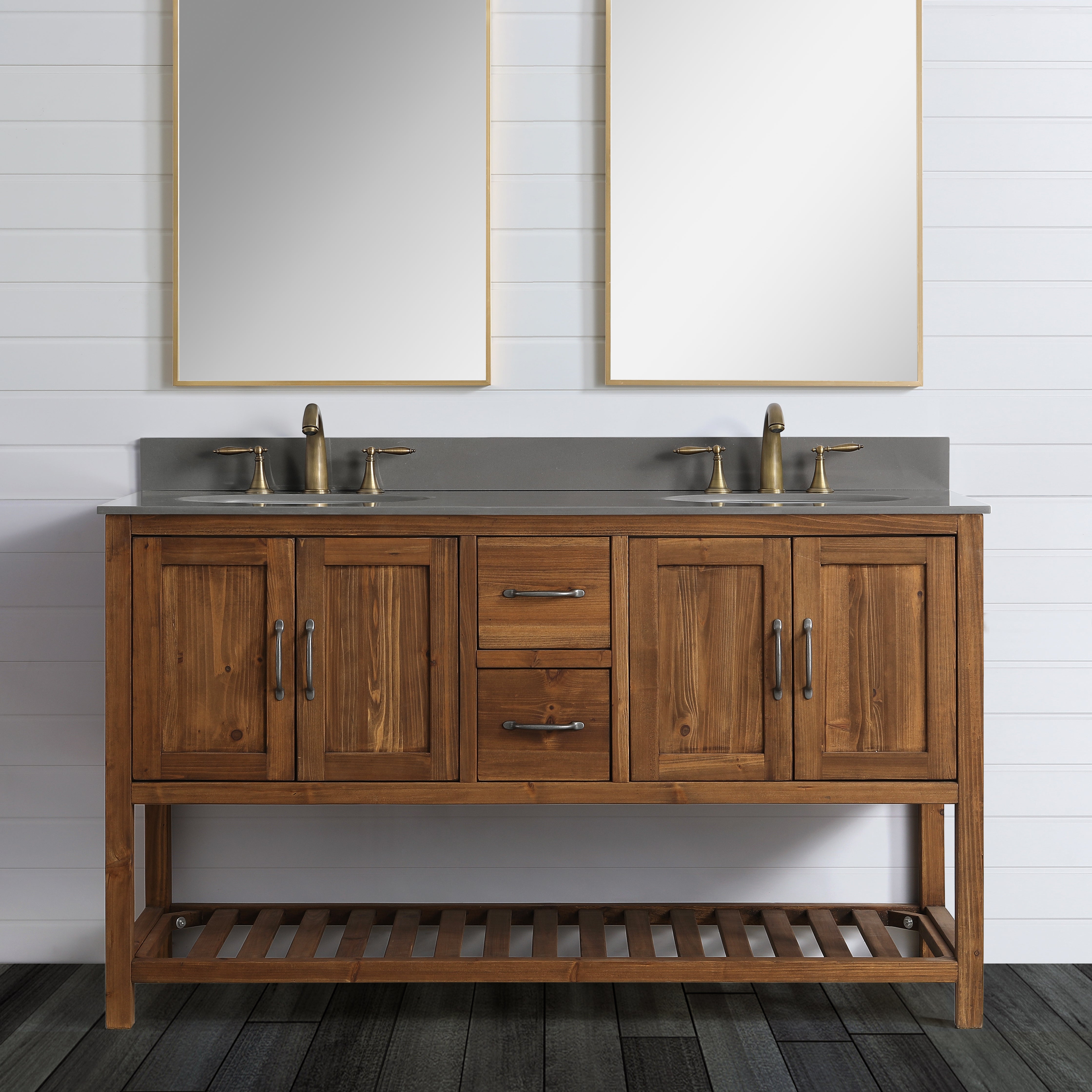 Austin 60" Vanity Base Built With Reclaimed Wood in Walnut Finish