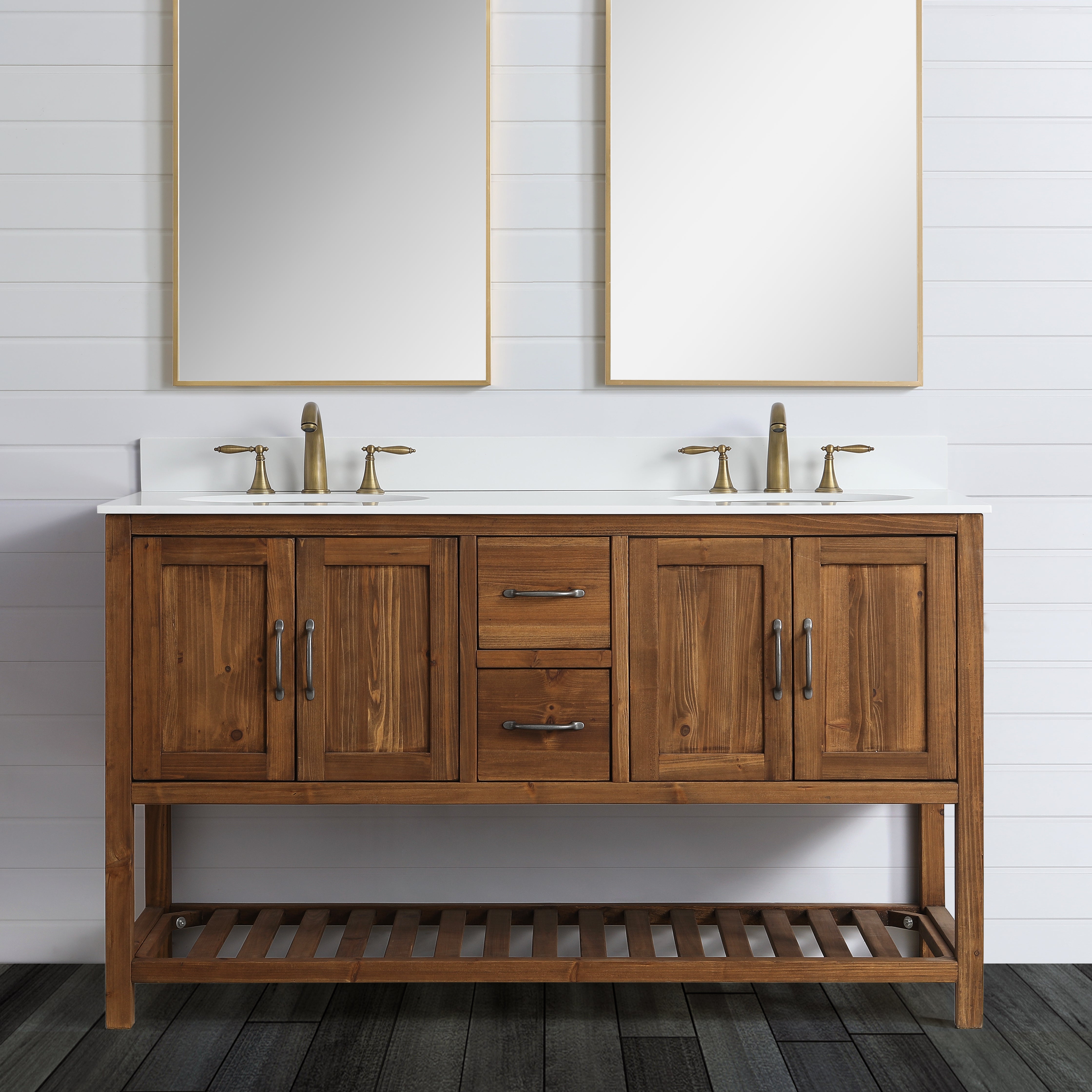 Austin 60" Vanity Base Built With Reclaimed Wood in Walnut Finish