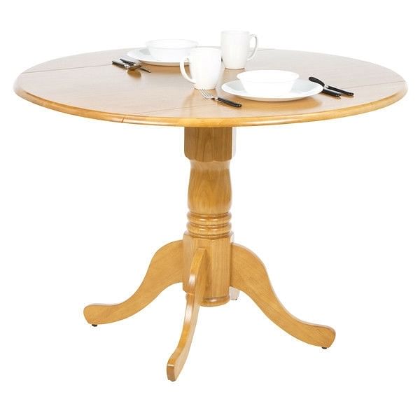 Round 42-inch Drop-Leaf Dining Table in Oak Wood Finish - Free Shipping