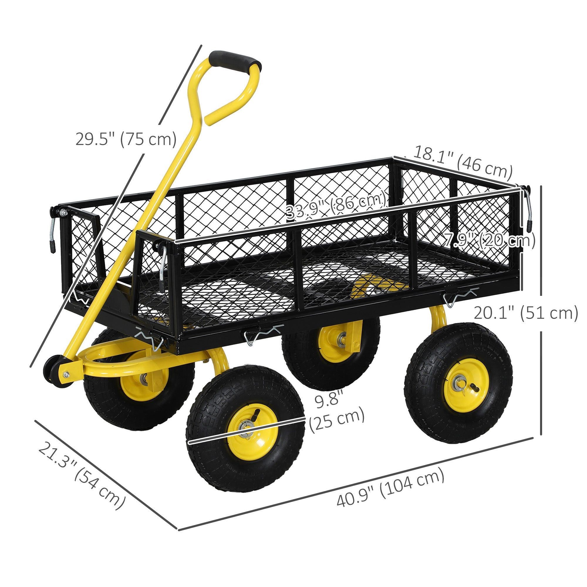 Outsunny Steel Garden Cart, Utility Wagon with Removable Sides, 10" Wheels, 180° Rotating Handle, 440lbs Capatity 