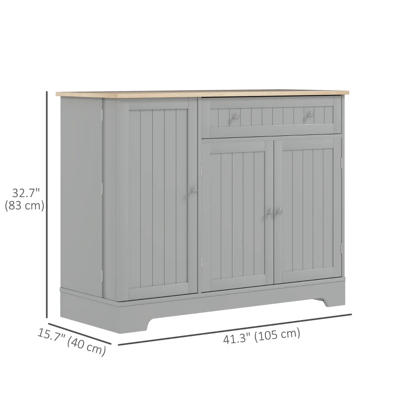 Modern Sideboard Cabinet, 41" Kitchen Buffet Cabinet with Drawer, Adjustable Shelf, 3 Doors for Dining Room, Grey