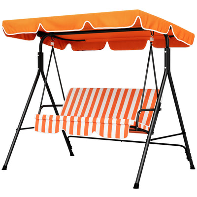 Outsunny 3-Seater Outdoor Porch Swing with Adjustable Canopy Patio Swing Chair for Garden Poolside Backyard Orange 