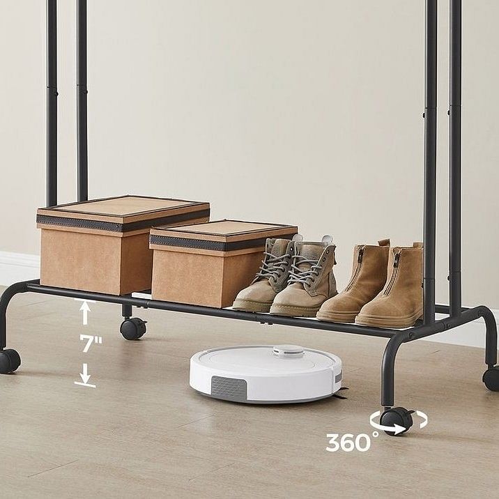 Minimalistic 2 Rod Wheeled  Laundry Sorter Clothing Rack in Black - Free Shipping 