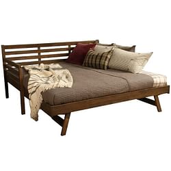 Solid Wood Daybed Frame with Twin Pop-Up Trundle Bed in Walnut Finish - Free Shipping