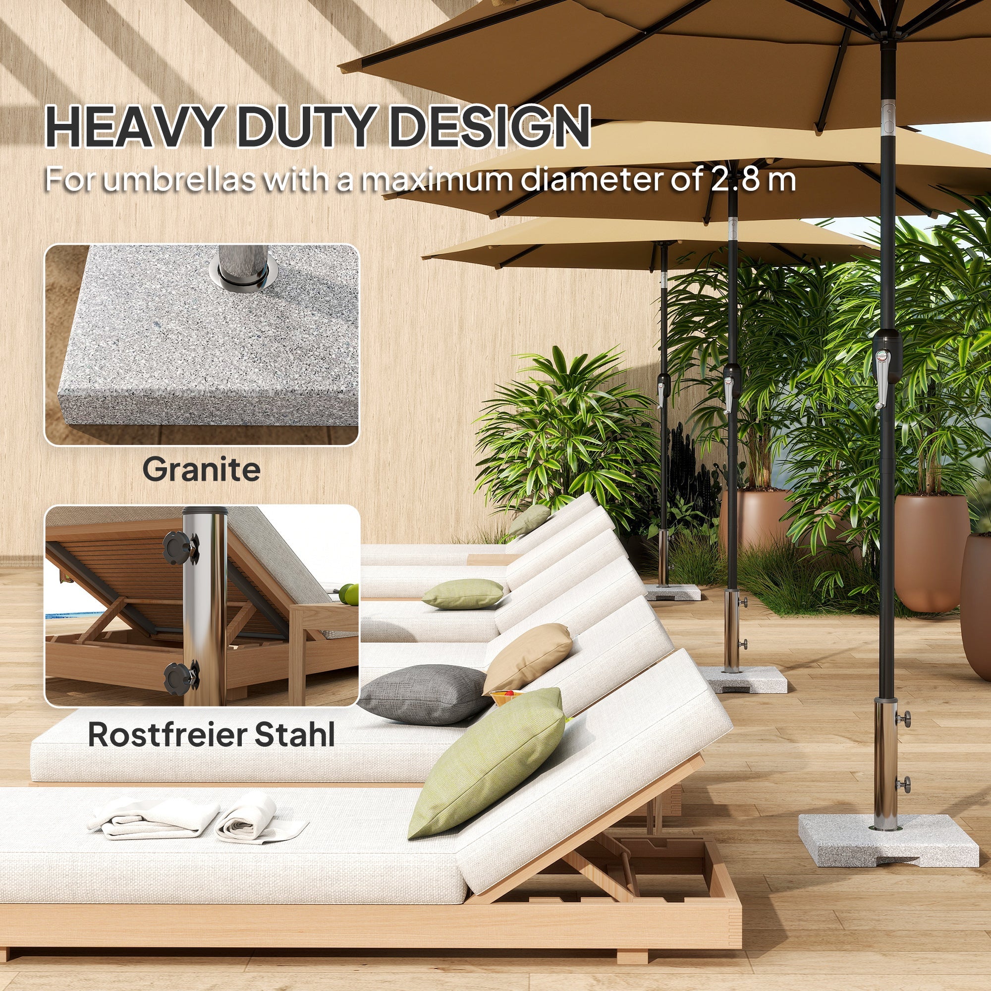 Outsunny Square Patio Umbrella Base, Outdoor Umbrella Stand with Handles 2 Adjustable Knobs, Heavy Duty Patio Umbrella Stand for Garden Deck Poolside, Grey 