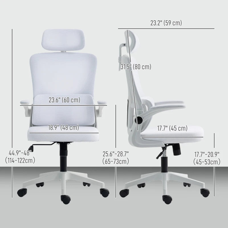 High Back Office Chair, Mesh Computer Chair with Rotatable Headrest, Lumbar Back Support, Adjustable Height, Cream White