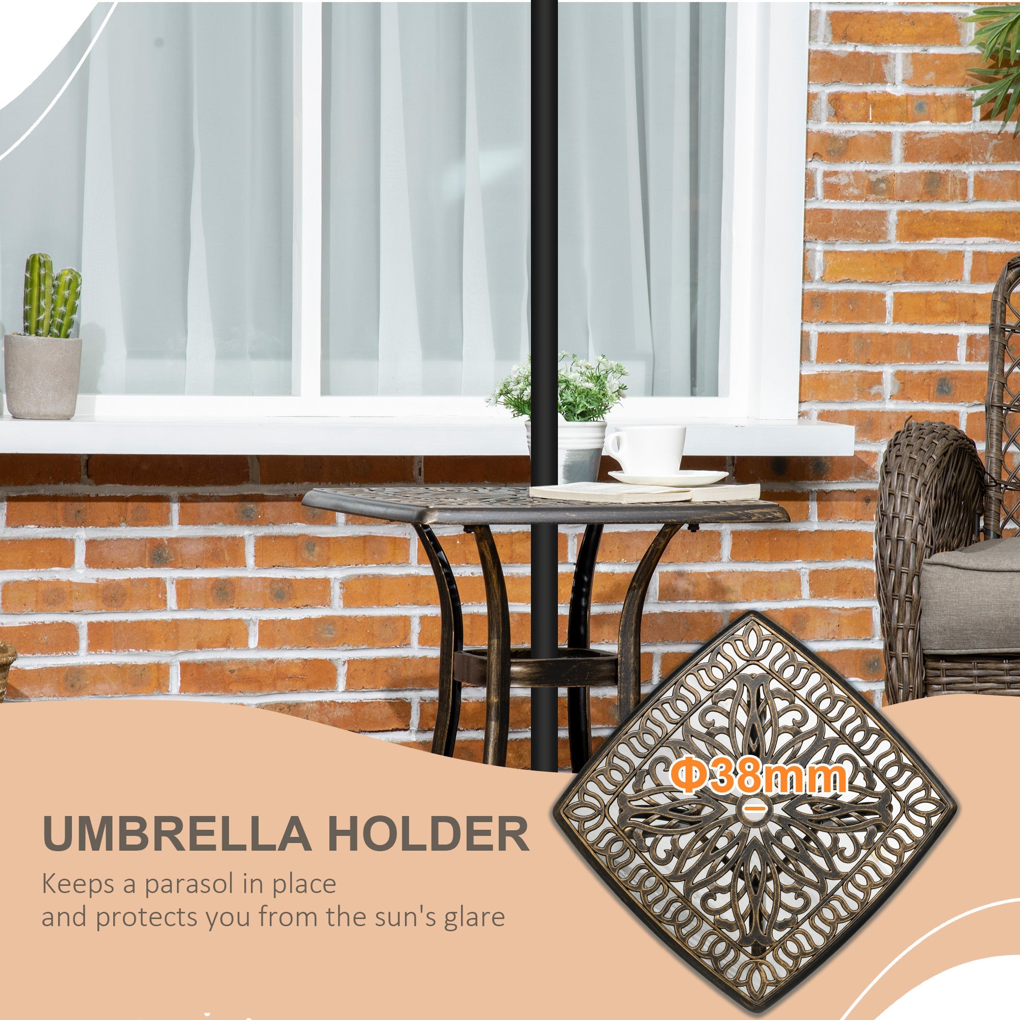 Outsunny Aluminium Outdoor Side Table with Umbrella Hole, 21" Square Patio Coffee Table End Table, Bronze 